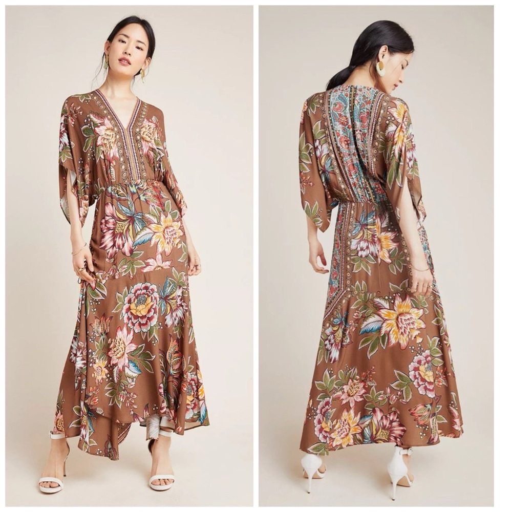 FARM Rio Brown Floral V-Neck Maxi Dress